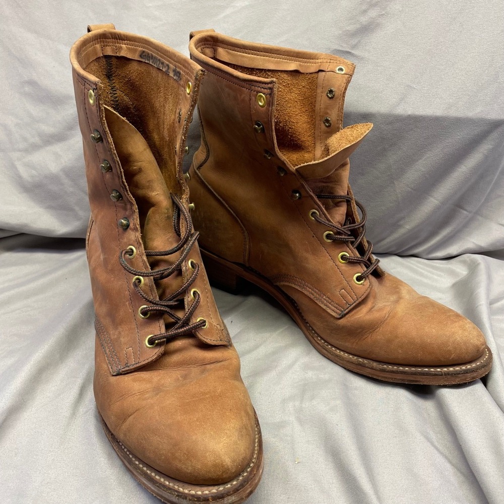 Sheboygan Footwear Mens Vintage Tan‎ Leather Lace Up Work Boots Heritage Rugged